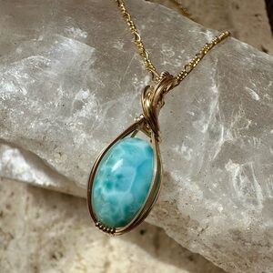 14k Gold Filled Larimar Stone Necklace Pendant